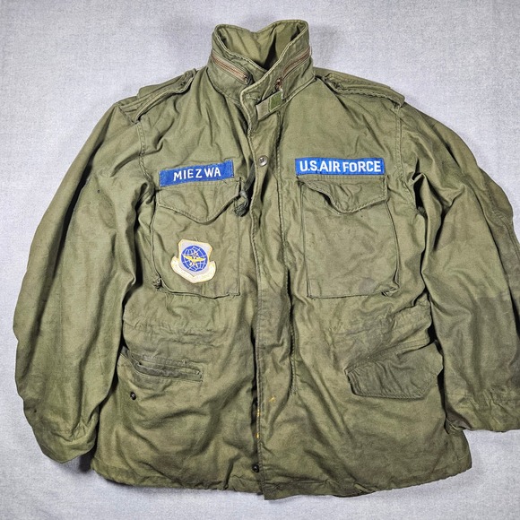Vintage US Air Force M-65 Field Jacket Olive Drab Green SAC Patch Miezwa Large